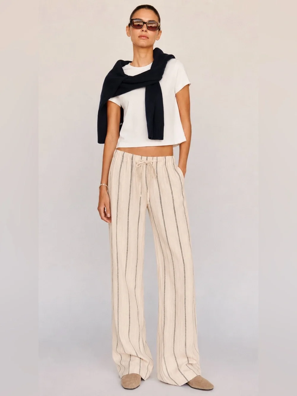 NWOT Reformation Relaxed Olina Striped Linen Pants in Oatmeal & Black | XS